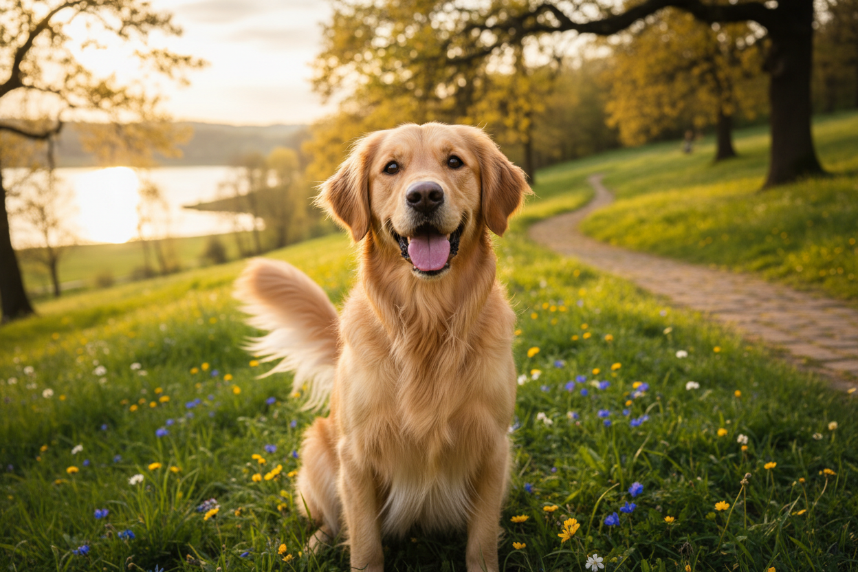 A happy golden retriever dog